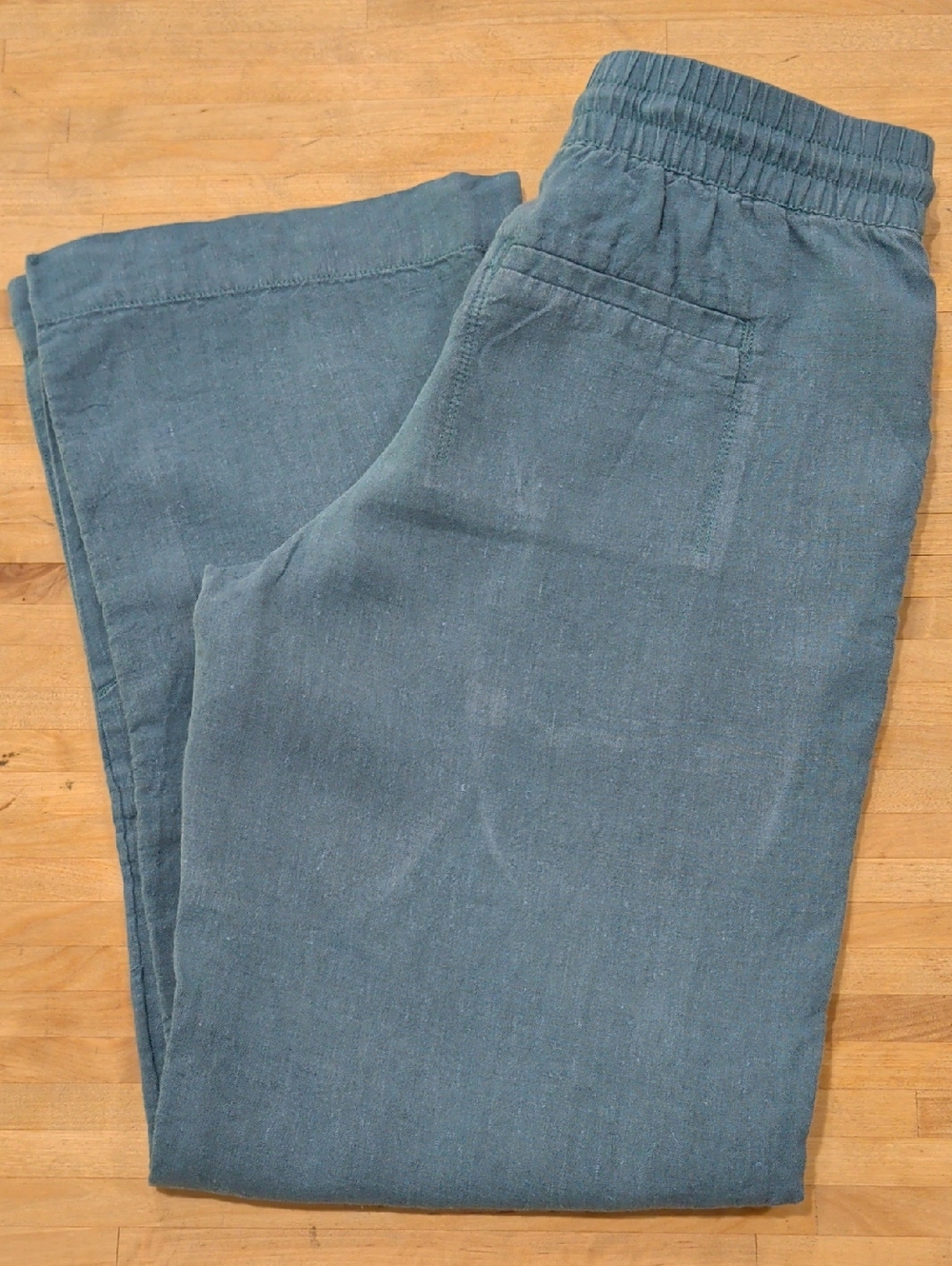 Athleta Elastic-Waist Linen Pants in Teal Blue Size 0